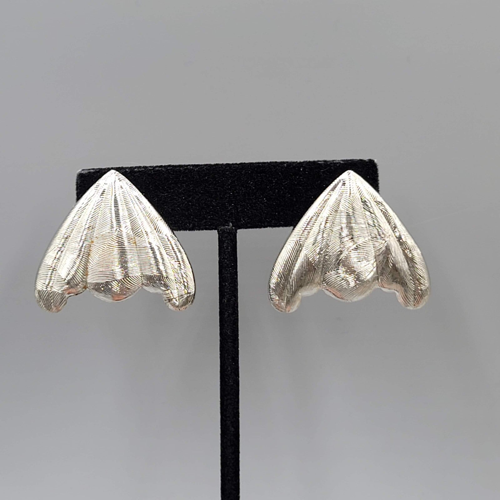 Vintage Embossed Pierced Earrings Silver tone Statement 80s 1.25"