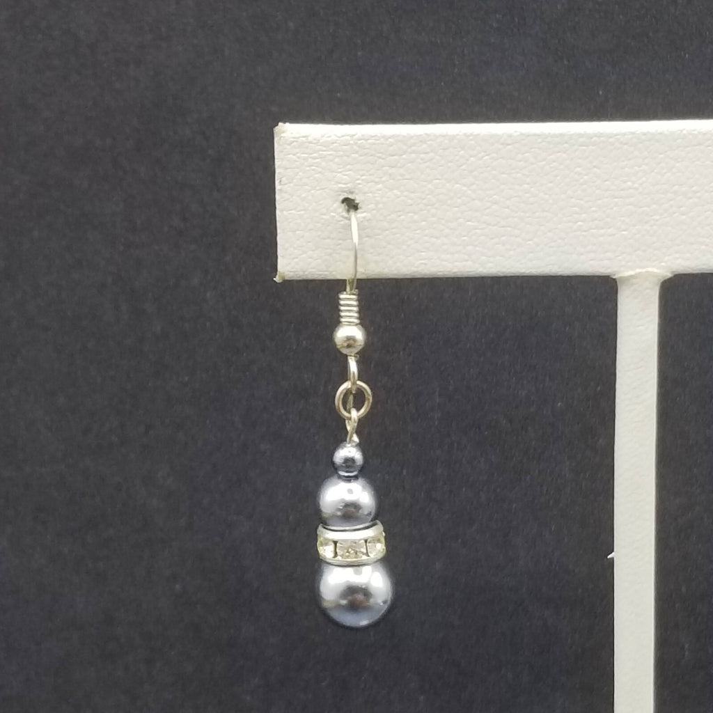 Pierced Earrings Silver tone Blue Faux Pearl Beaded Dangle  3/4"