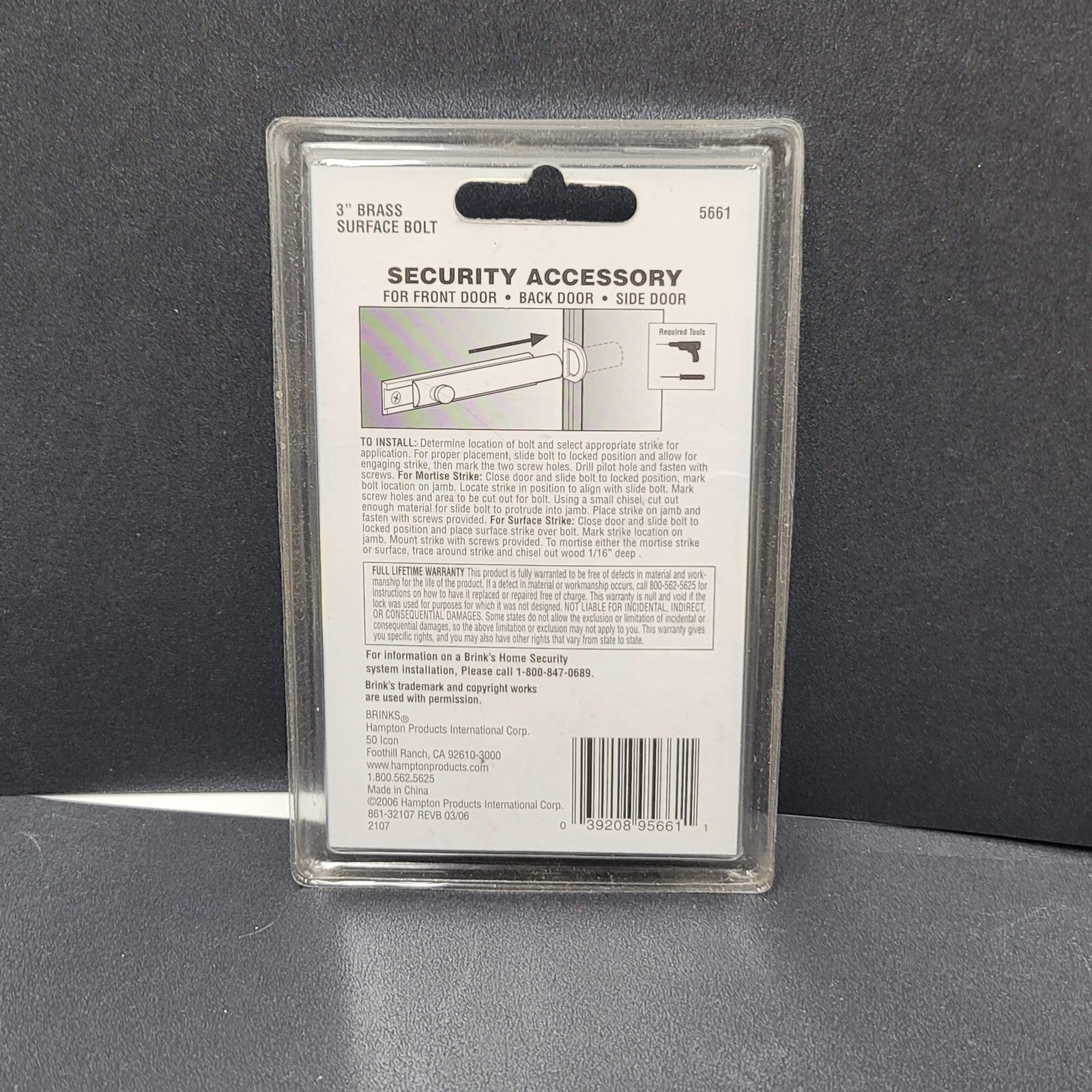 Brinks Hardware Brass Surface Bolt 5661 3 in NEW