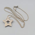 Star Pendant Necklace Rhinestone 18 Inch Silver tone