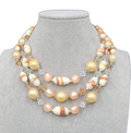 Vintage Triple Strand Necklace Beige Glass Moonstone Gold tone 