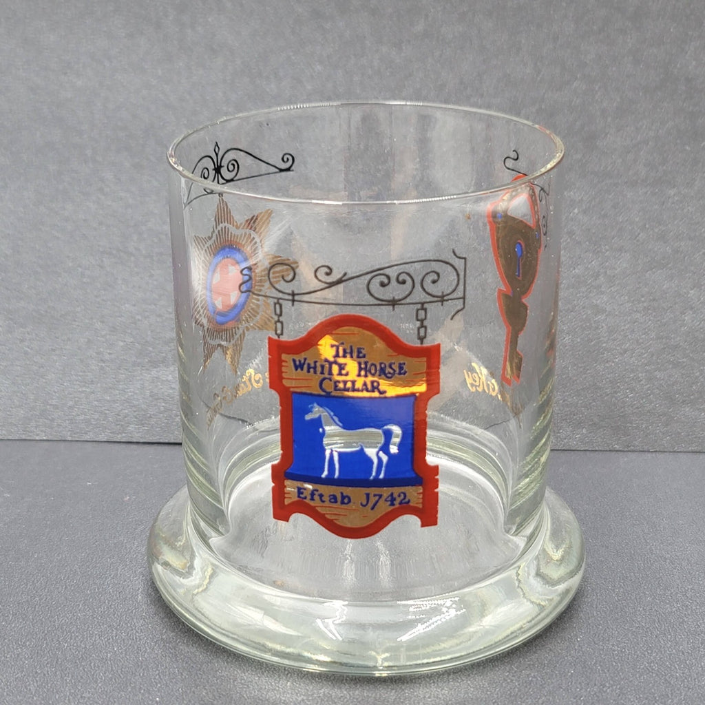 The White Horse Cellar Glasses Scotch Whiskey 4" Tall Weighted Bottom