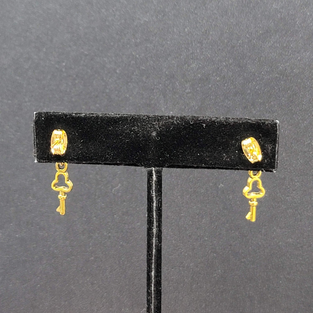 New Skeleton Key Pierced Earrings Gold tone Small Dainty Dangle 3/4"