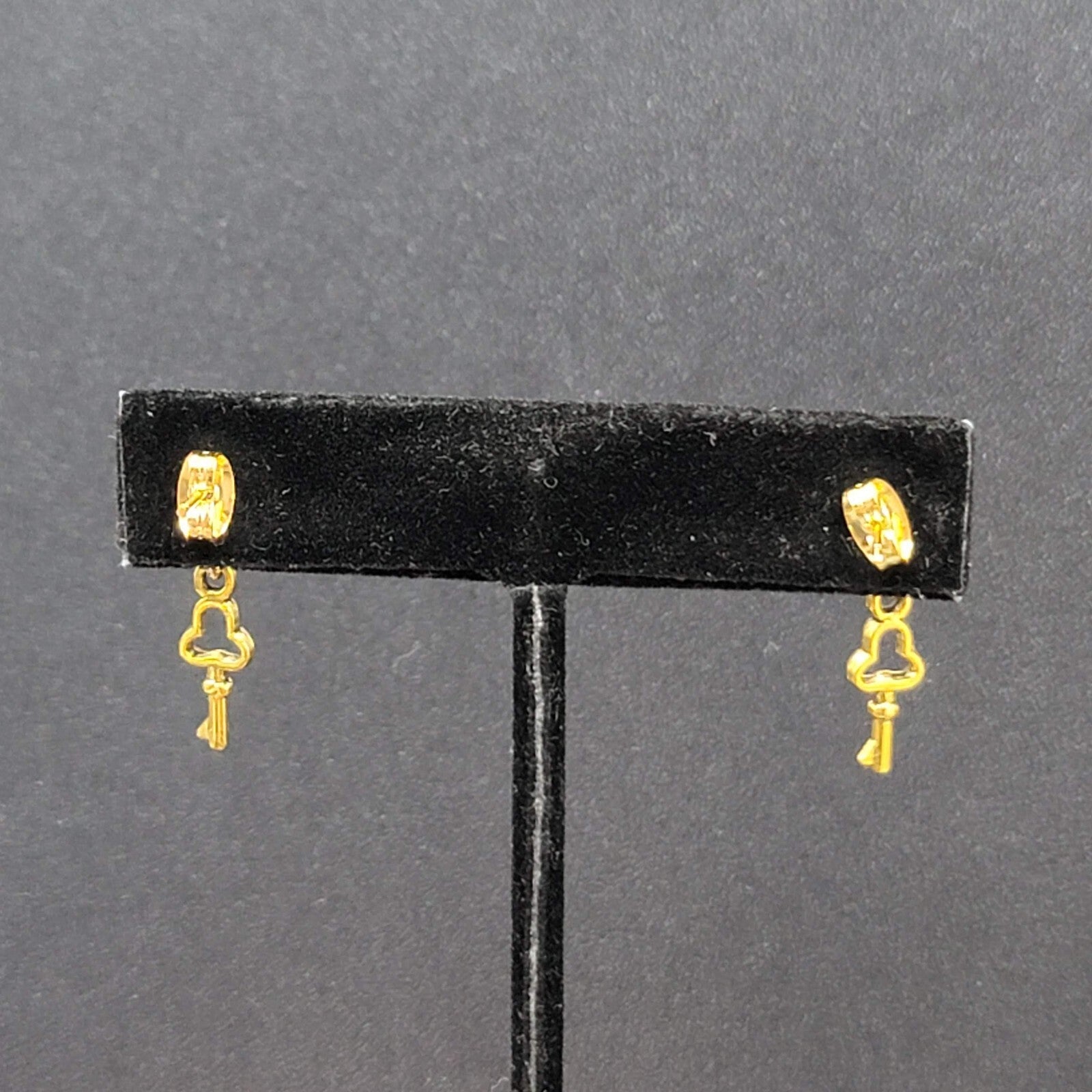 New Skeleton Key Pierced Earrings Gold tone Small Dainty Dangle 3/4"