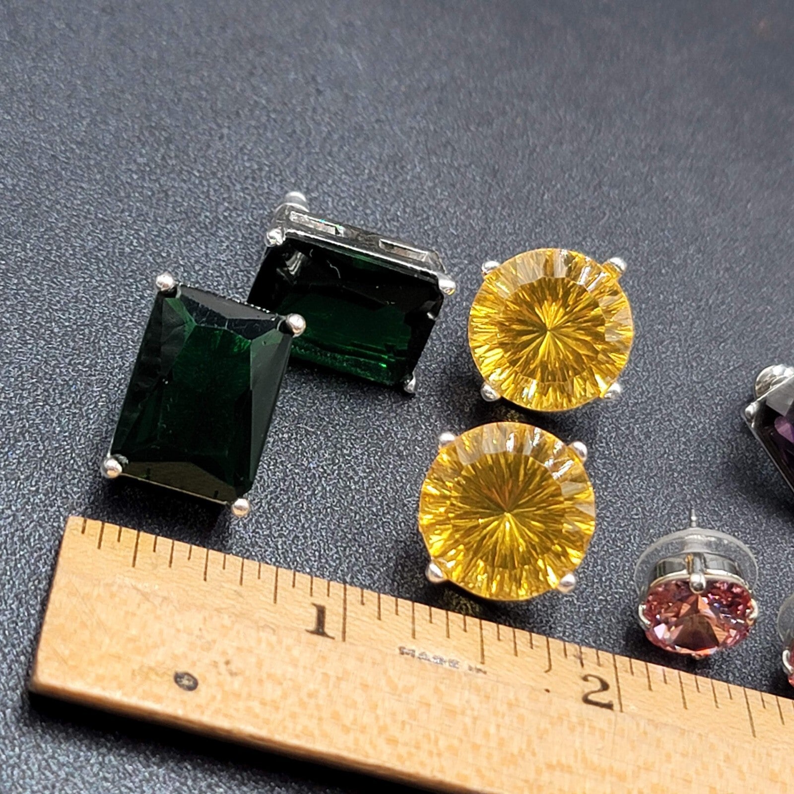 Lot of 4 Pierced Earrings Green Yellow Purple Pink Crystal Dangle Studs