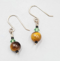 Tigers Eye Bead Pierced Earrings Silver tone Dangle 3/4"