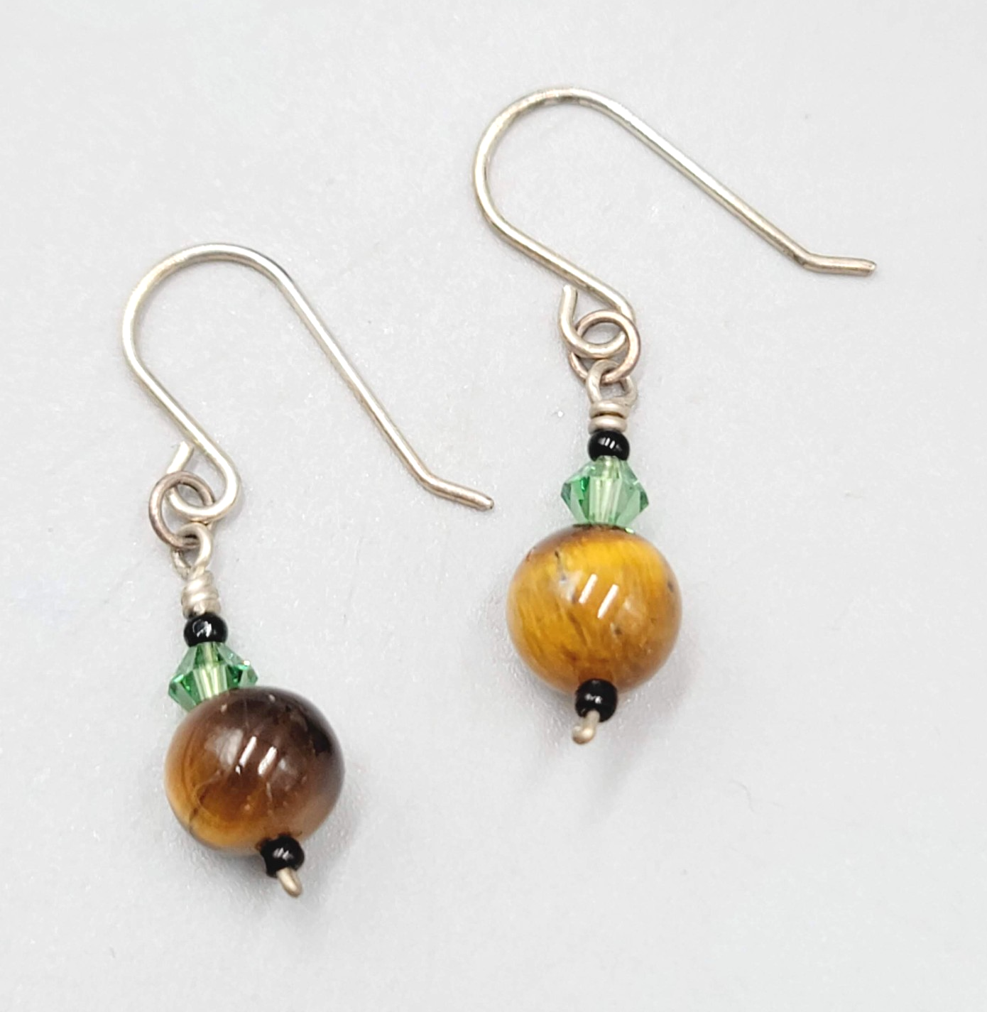Tigers Eye Bead Pierced Earrings Silver tone Dangle 3/4"