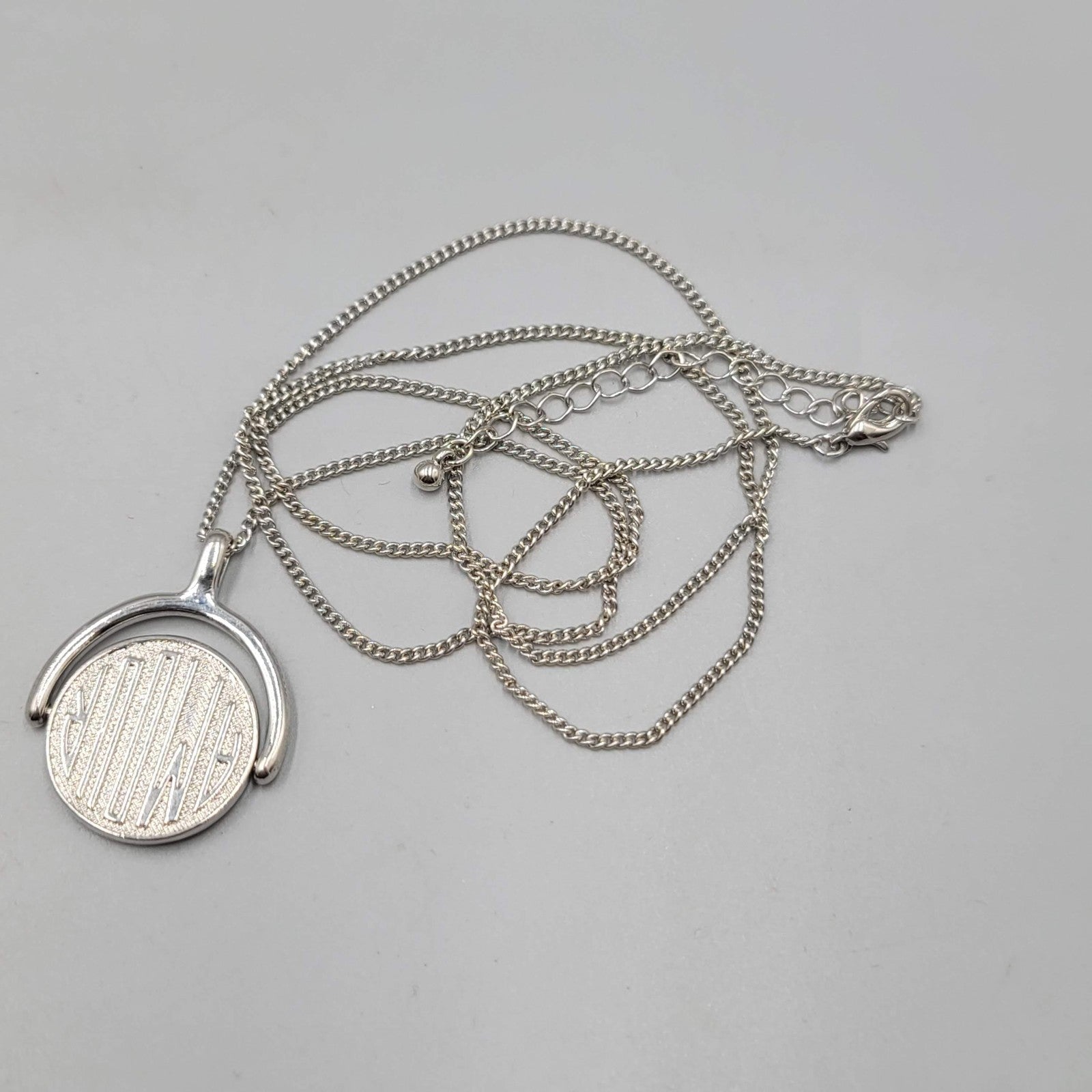 Amour Love SPINNER Pendant Necklace Silver Tone Long 30in Chain