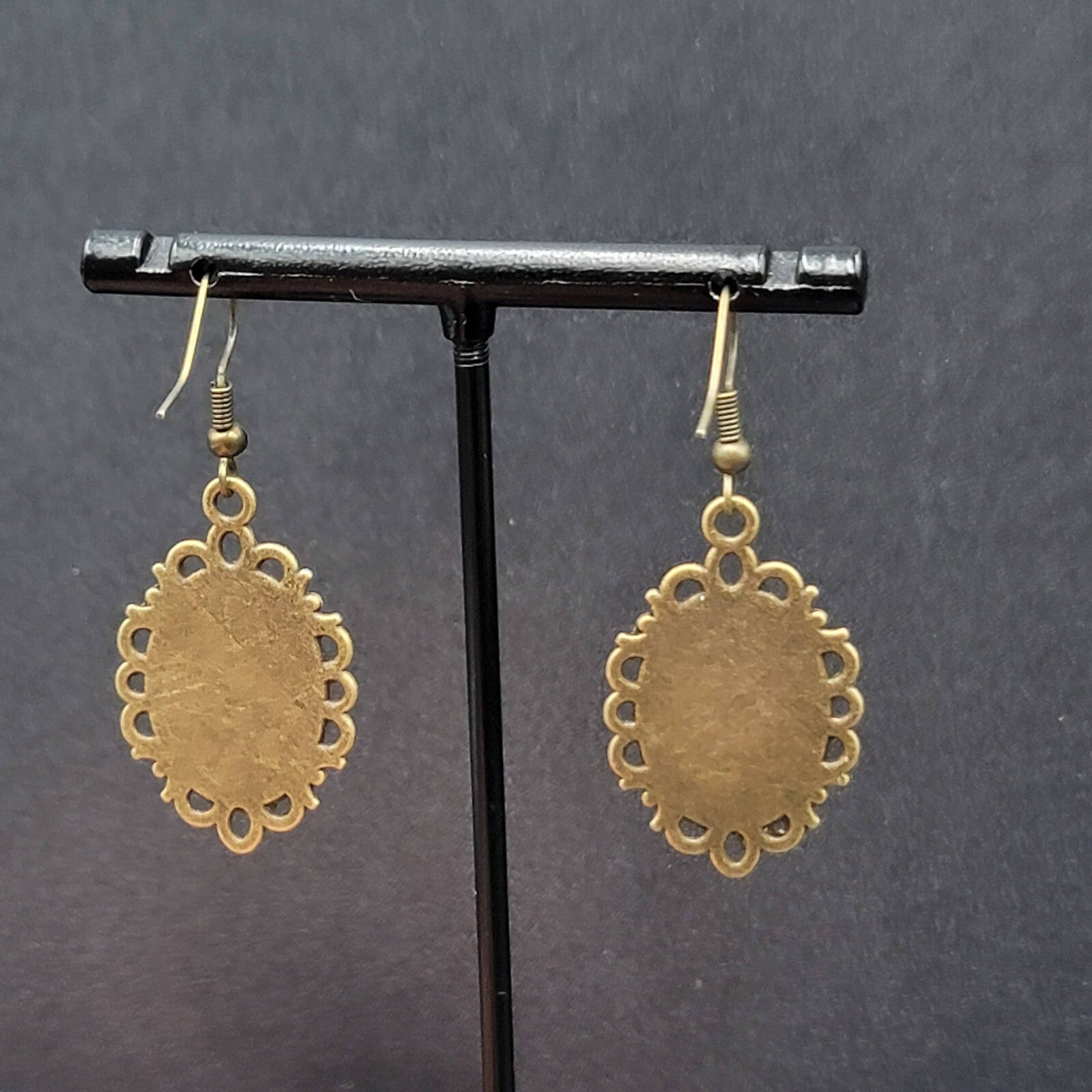 Pierced Earrings Bronze tone Glass Cabochon Updo Ladies Antique Drawings 1.25"