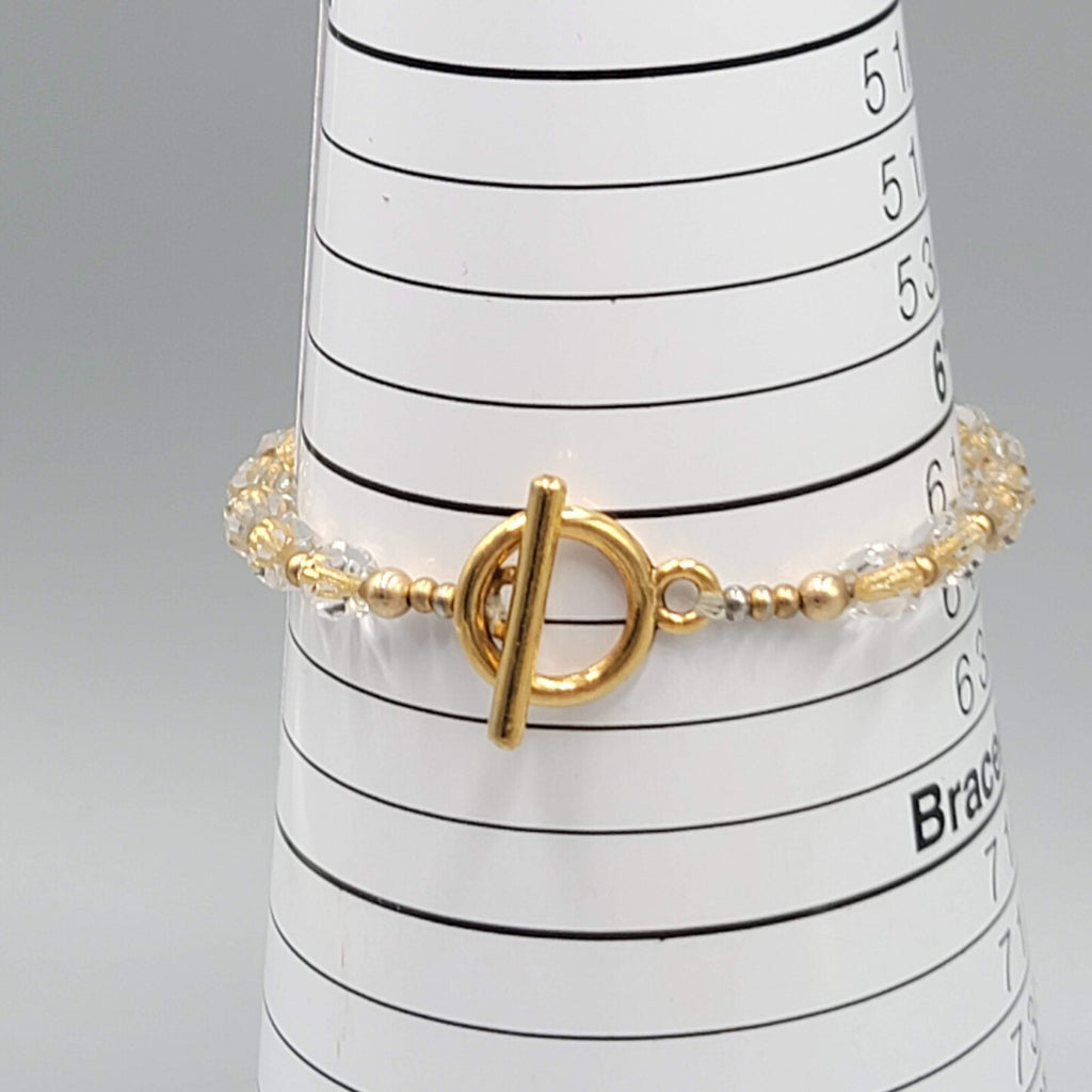 Gold tone Bracelet Clear Faceted Glass Bead Toggle Closure 6.5"