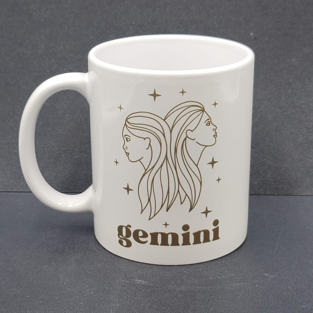 Gemini Horoscope Twins Zodiac Porcelain Coffee Mug White Gold