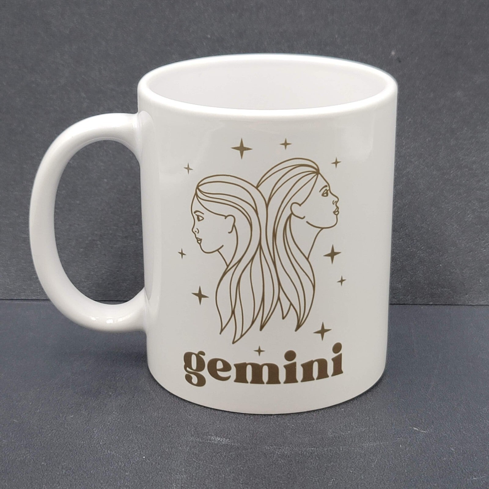 Gemini Horoscope Twins Zodiac Porcelain Coffee Mug White Gold