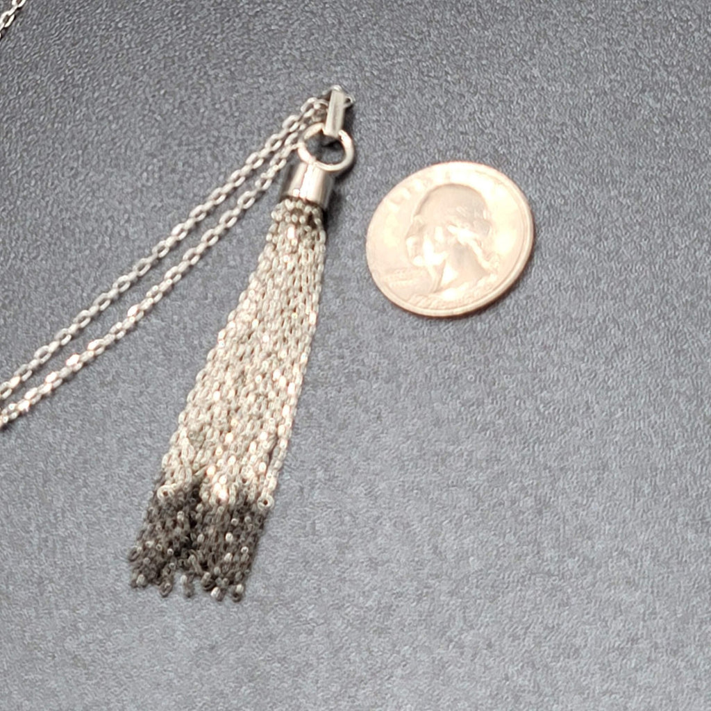 Fossil Tassel Pendant Necklace Silver tone Crystal Rhinestones Long 30"-32"