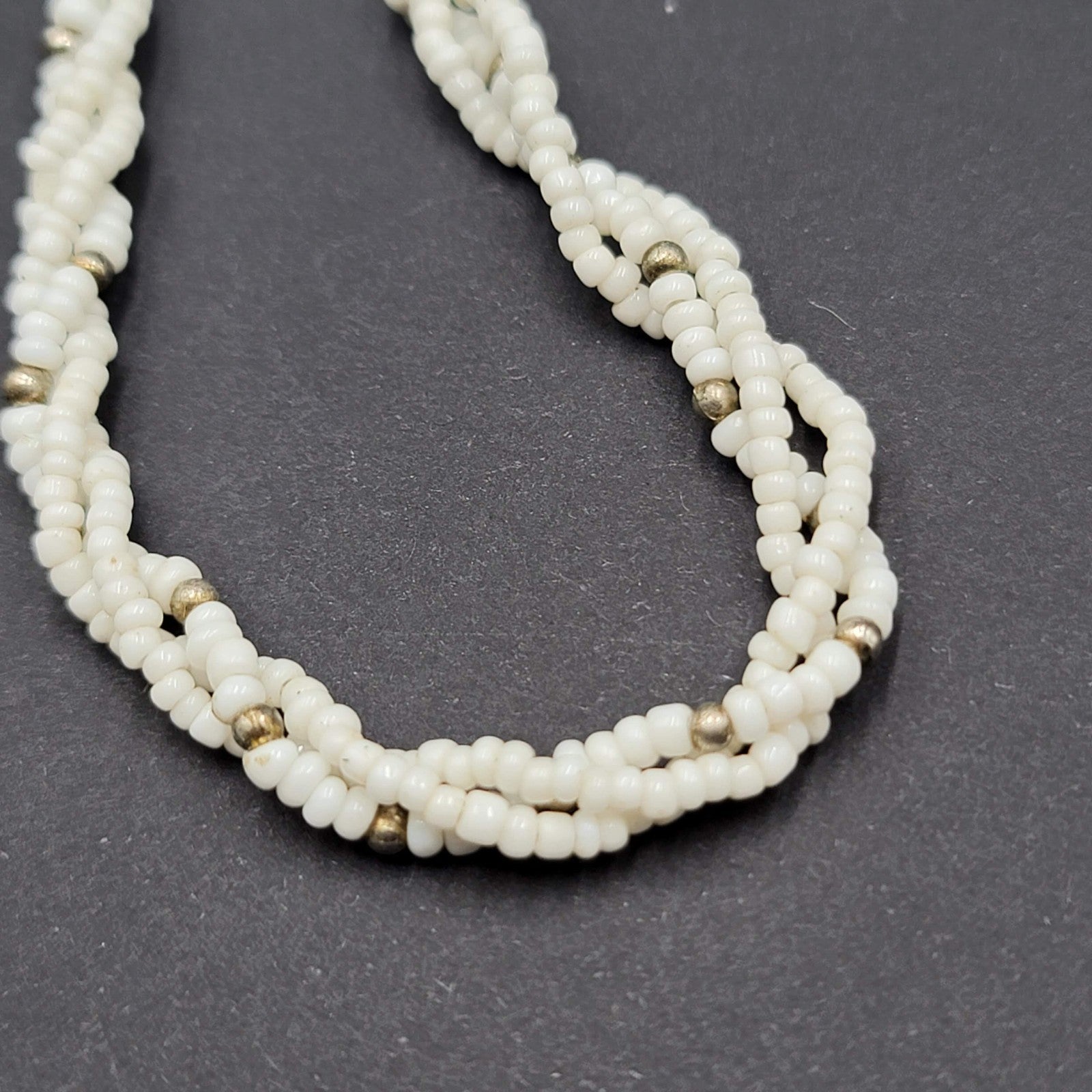 Vintage White Seed Bead Twist Necklace 18" Estate Jewelry