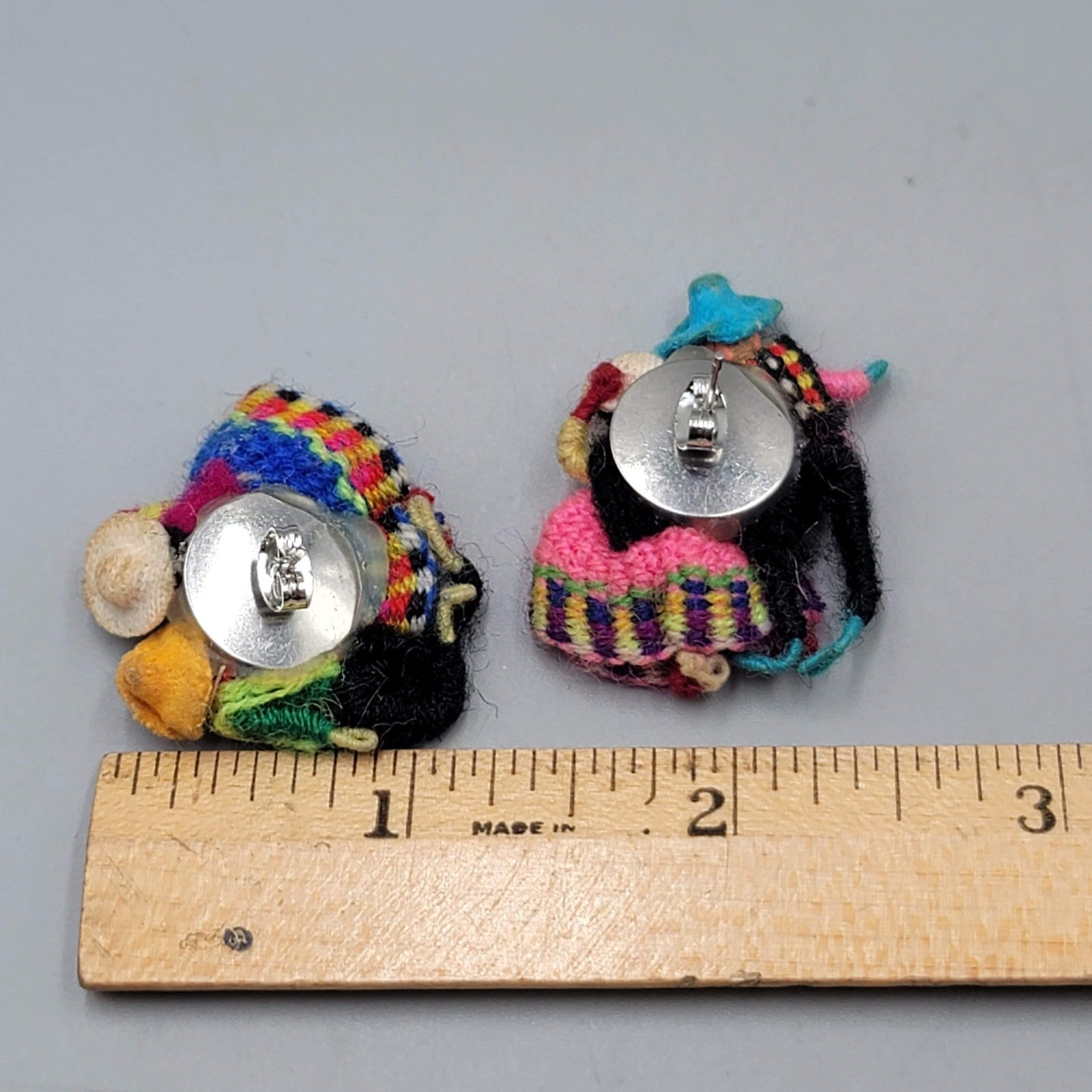Vintage Guatemala Worry Doll Pierced Earrings 1.25 in
