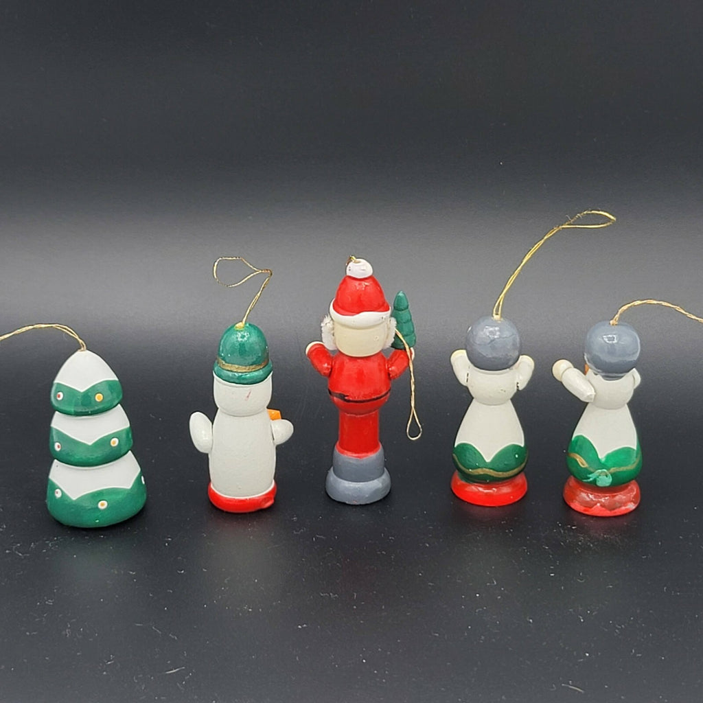 Lot of 5 Wooden Ornaments Christmas Tree Decorations Santa Tree Snowman Figures