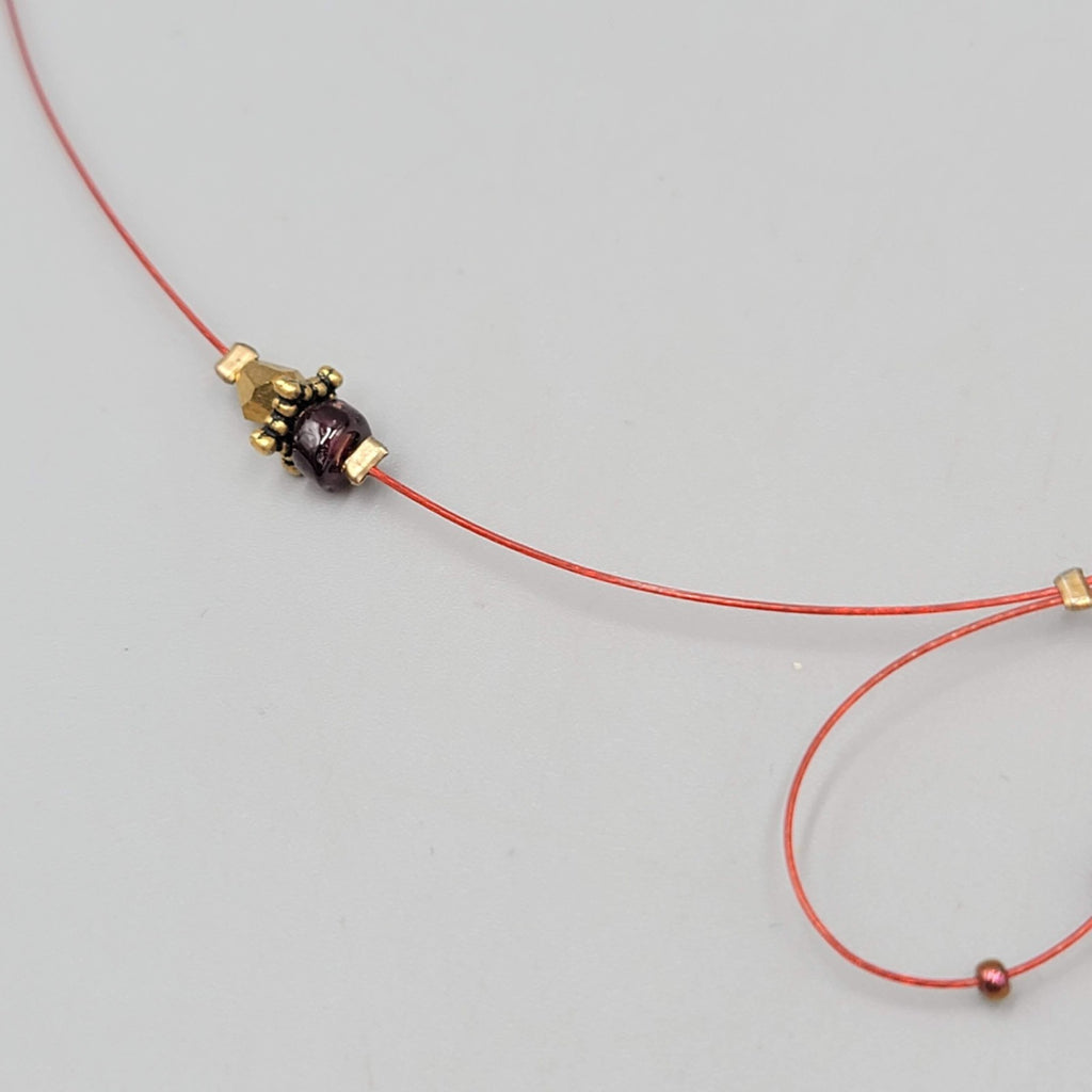 Red Modernist Bead Necklace Twist Cord 16"-18"