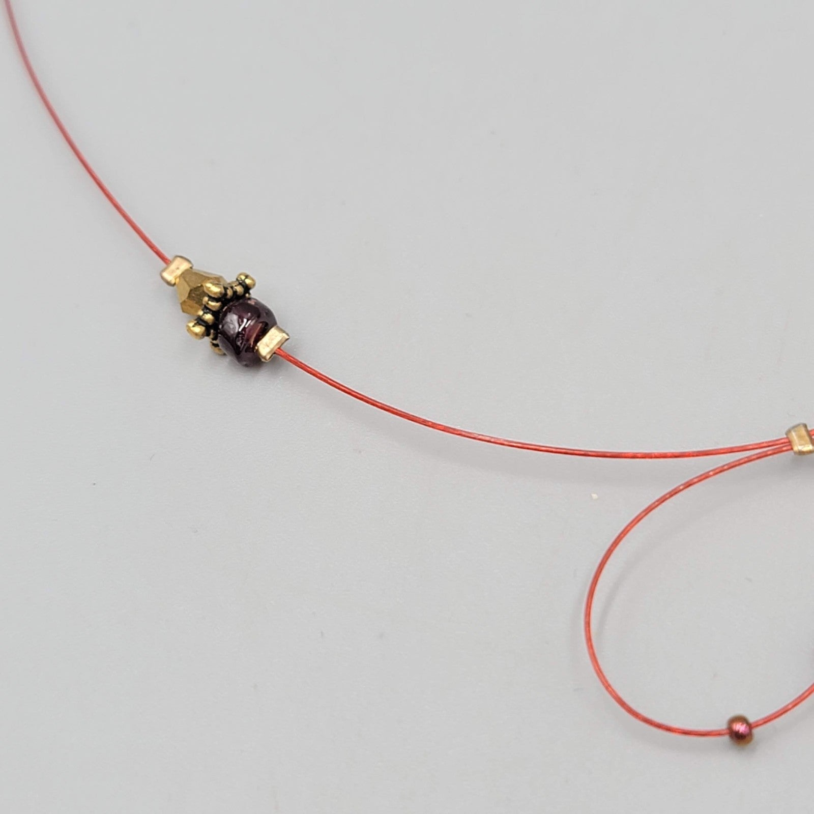 Red Modernist Bead Necklace Twist Cord 16"-18"