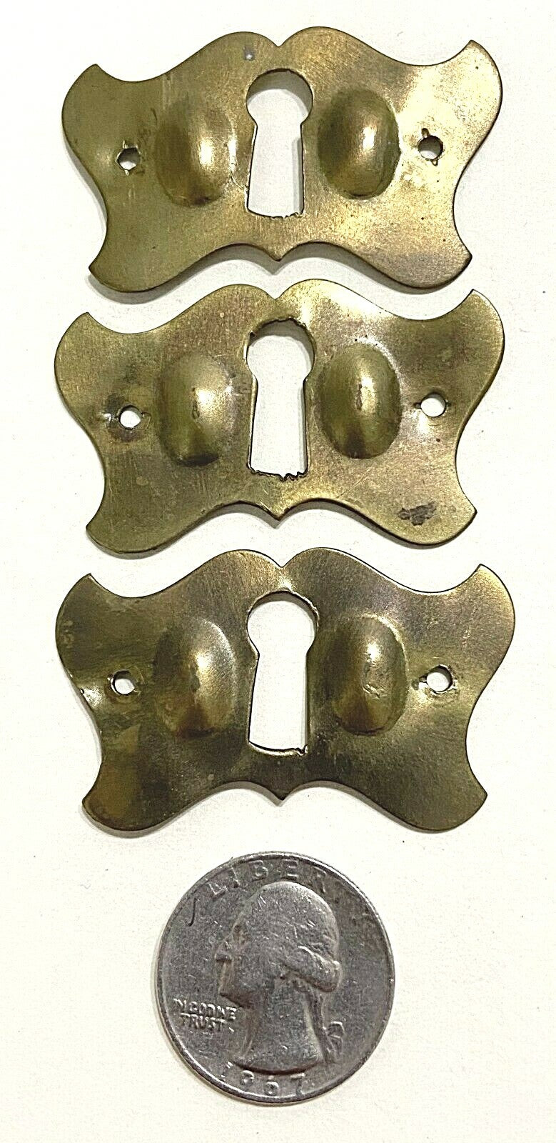 SINGLE Vintage Brass Skeleton Key hole Escutcheon 1 7/8" x 1 1/8"