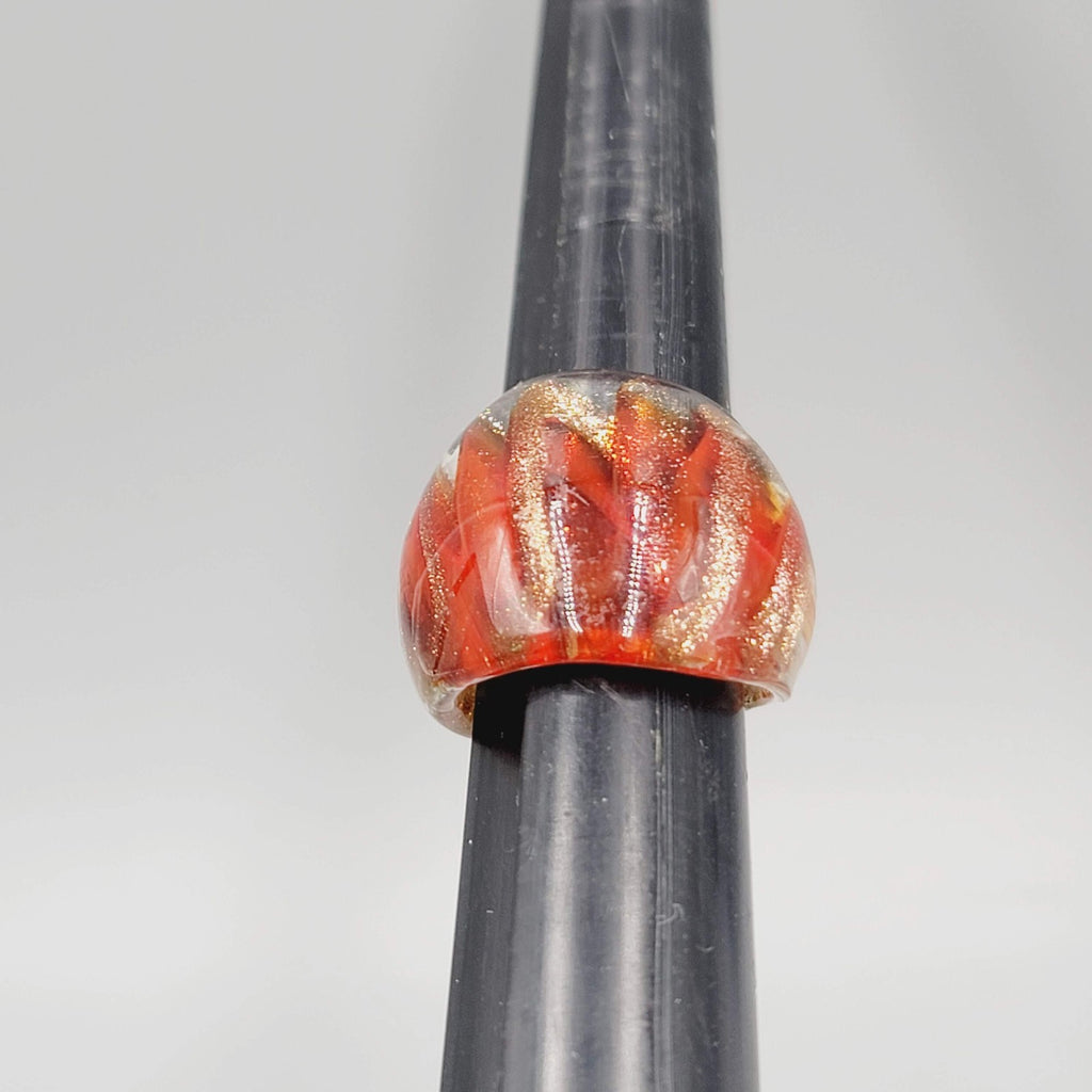 Orange Glass Ring Domed  Size 7