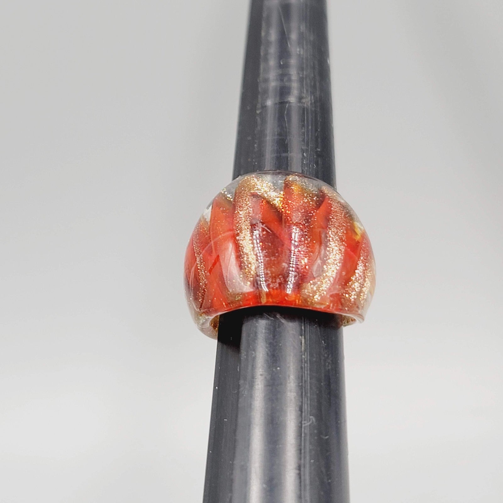 Orange Glass Ring Domed  Size 7
