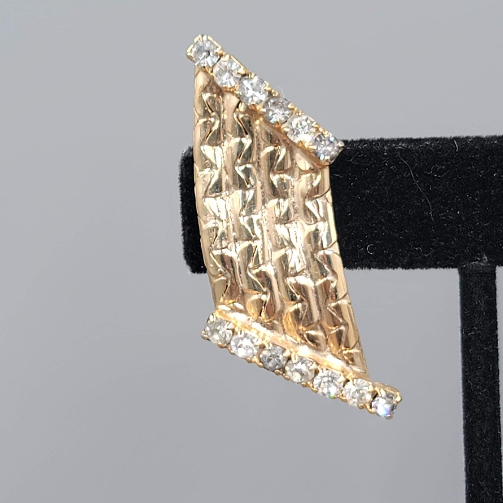 Vintage Rhinestone Clip on Earrings Gold tone Climber Statement 1.75"