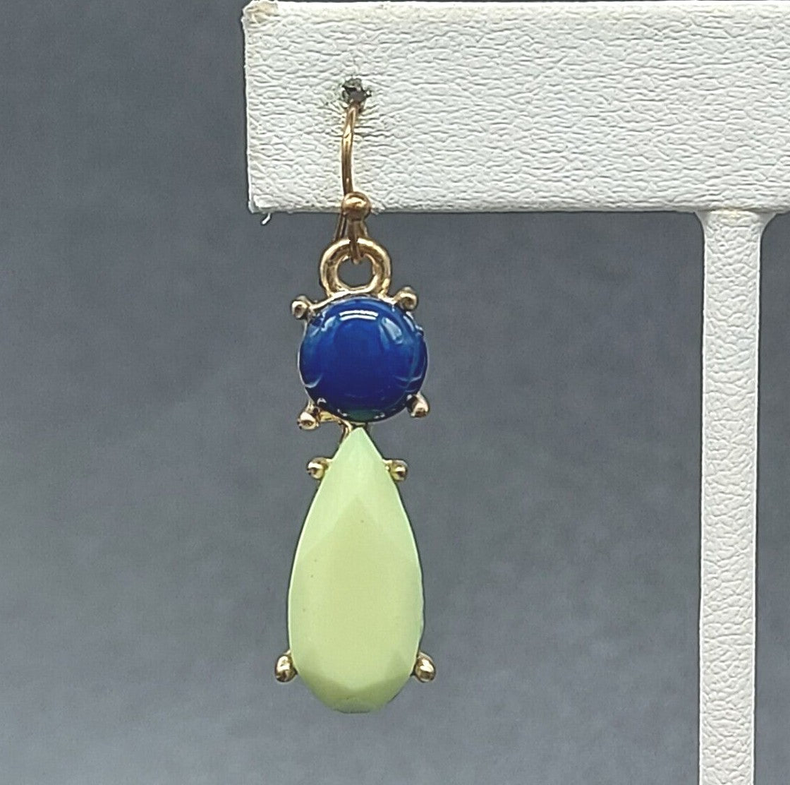 Pierced Earrings Gold tone Blue Green Acrylic Dangle 1 1/4"
