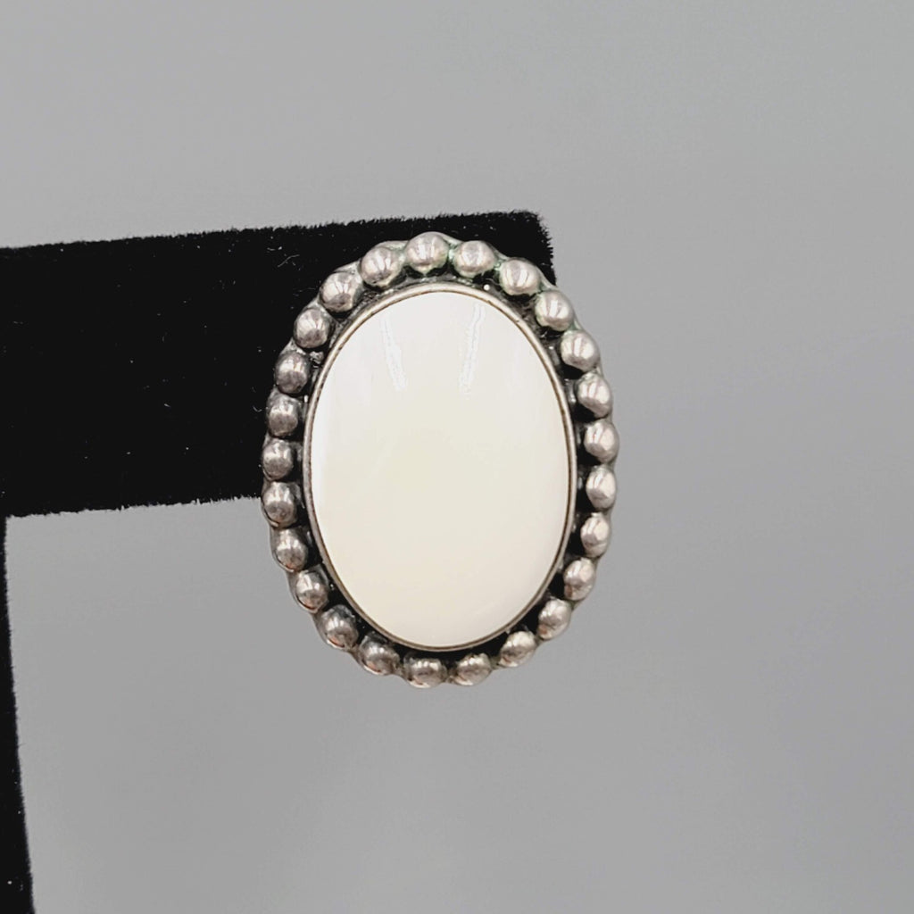Vintage Signed ATI Mexico Sterling Silver MOP Pierced Earrings Mother of Pearl