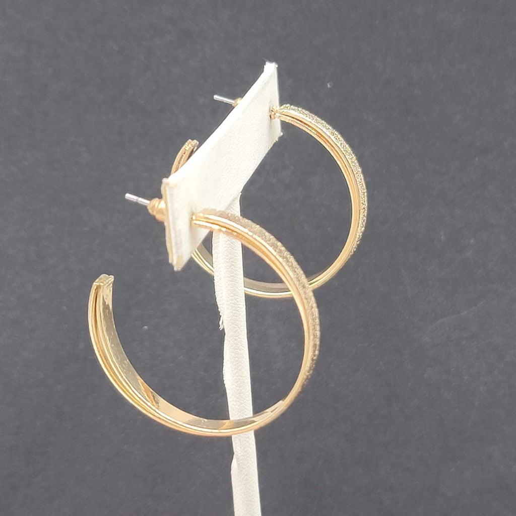 Pierced Earrings Gold tone Textured Double Hoops 1.5"