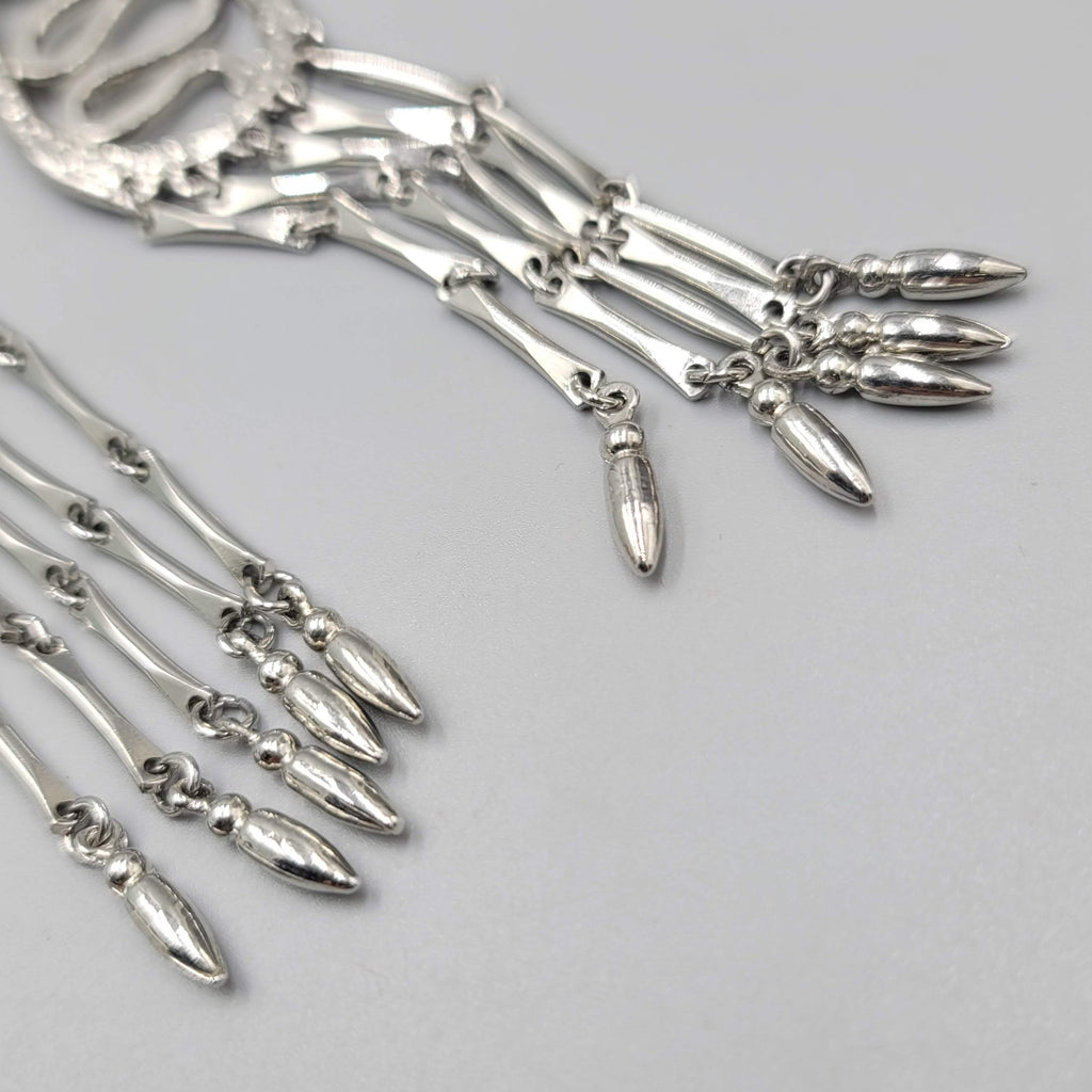 Vintage Lariat Necklace MCM Statement Silver tone LONG 36" + 5.5" Tassels