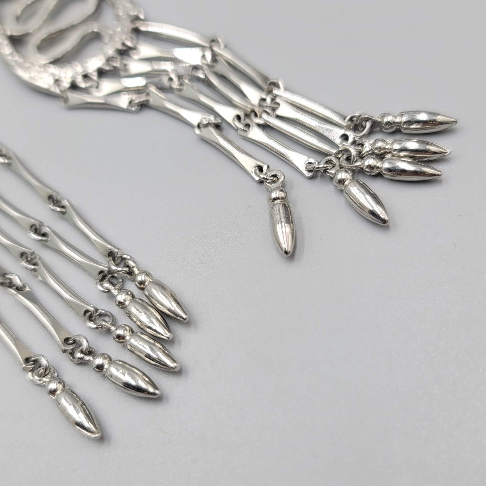 Vintage Lariat Necklace MCM Statement Silver tone LONG 36" + 5.5" Tassels