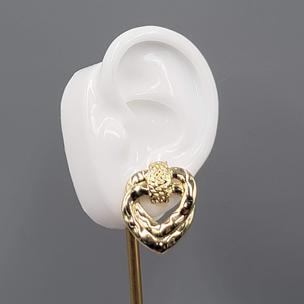 Vintage Double Open Heart Pierced Earrings Gold tone Drop 1 1/8"