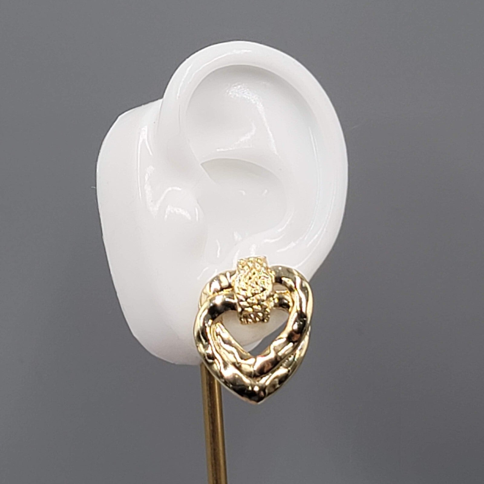 Vintage Double Open Heart Pierced Earrings Gold tone Drop 1 1/8"