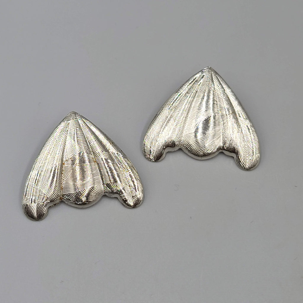 Vintage Embossed Pierced Earrings Silver tone Statement 80s 1.25"