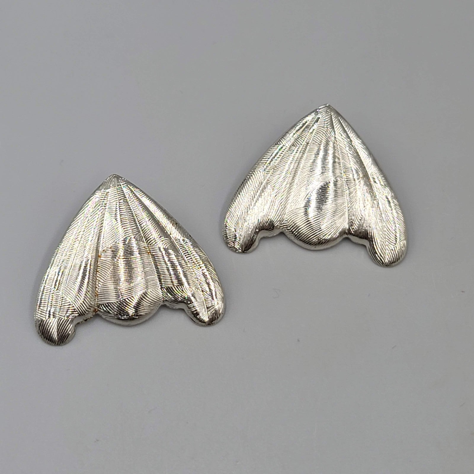 Vintage Embossed Pierced Earrings Silver tone Statement 80s 1.25"
