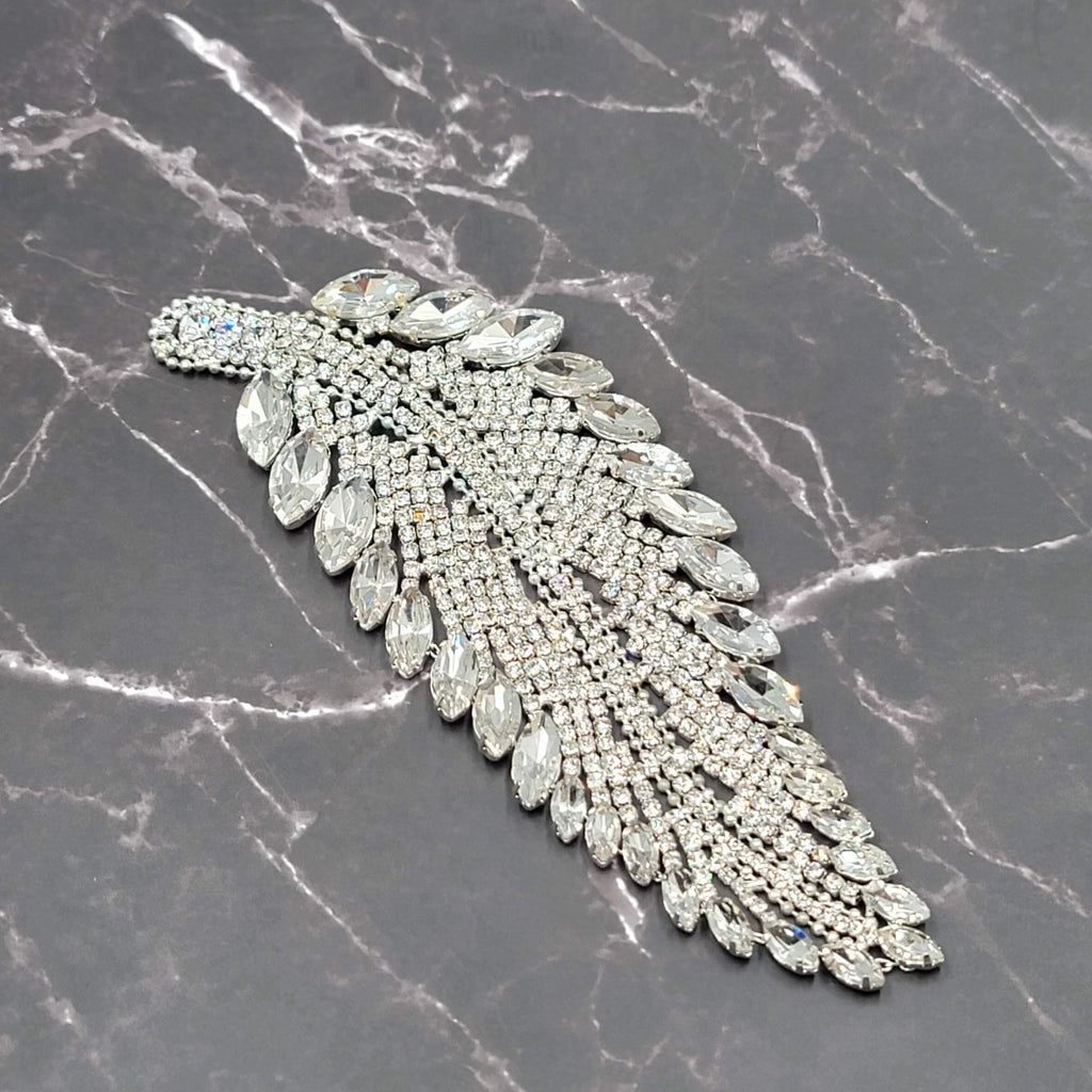 Crystal Rhinestone Applique Leaf 6.5" x 2.25"