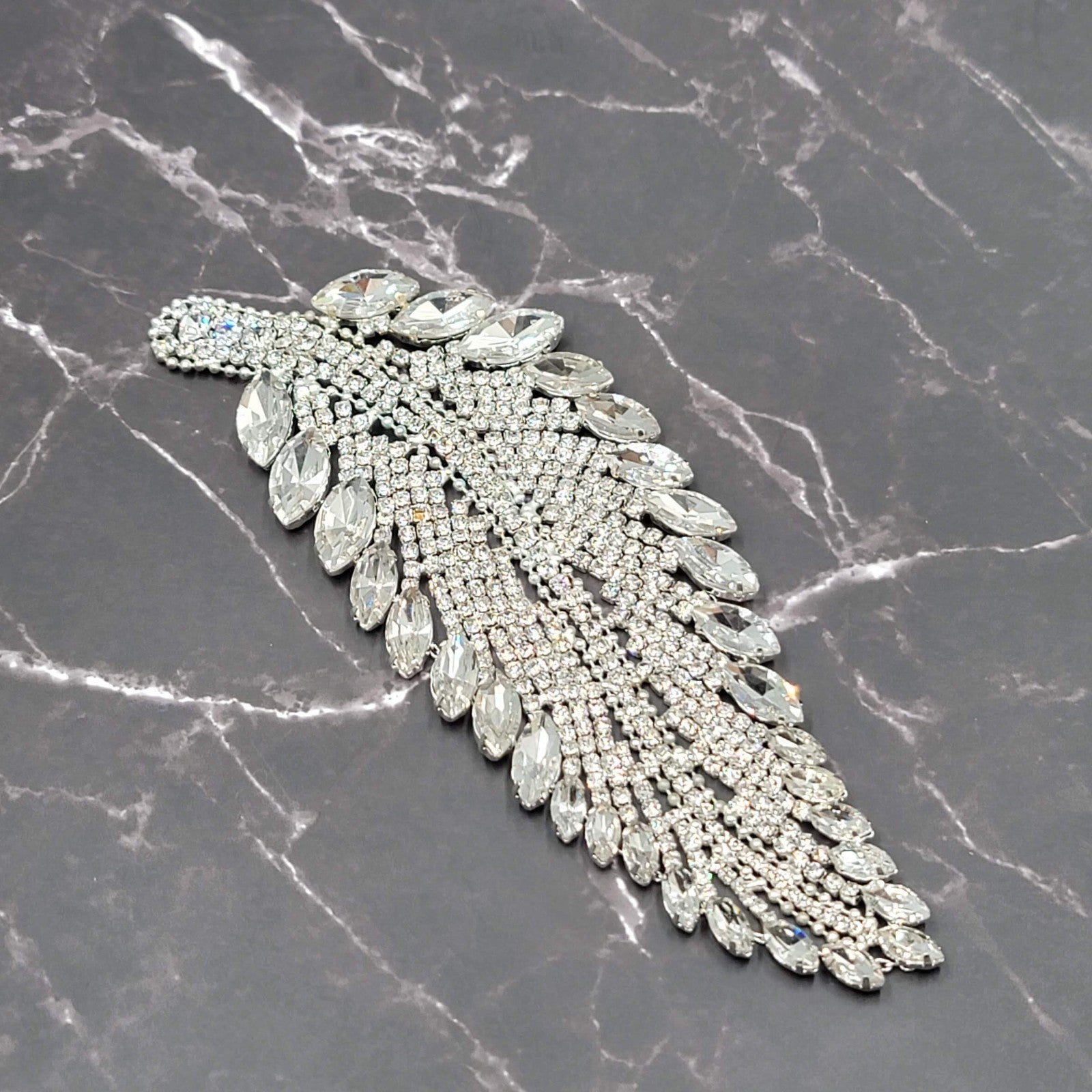 Crystal Rhinestone Applique Leaf 6.5" x 2.25"