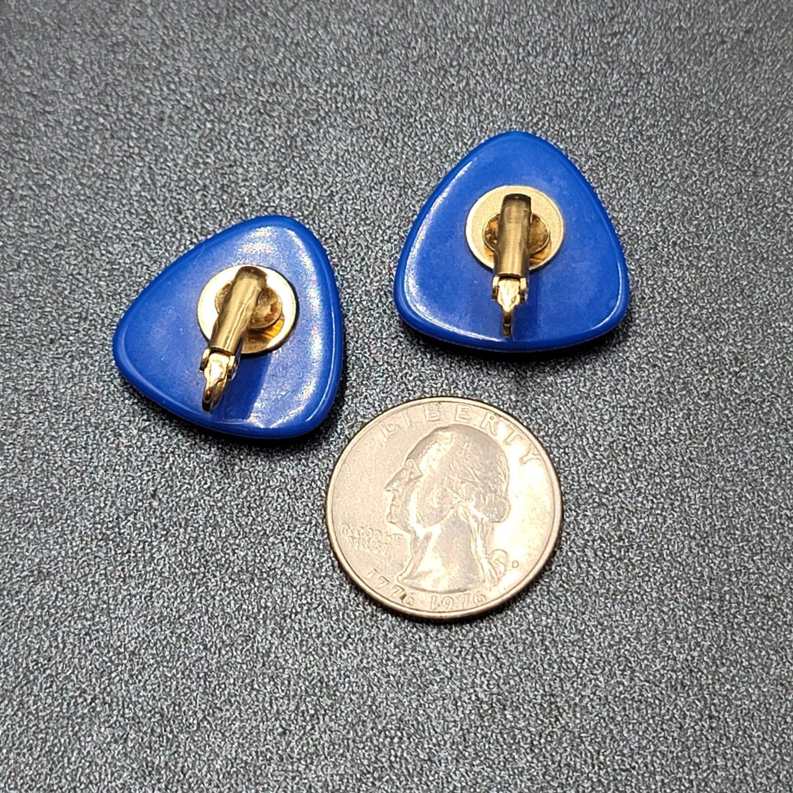 Vintage Clip on Earrings Blue Acrylic Rounded Triangles 1"