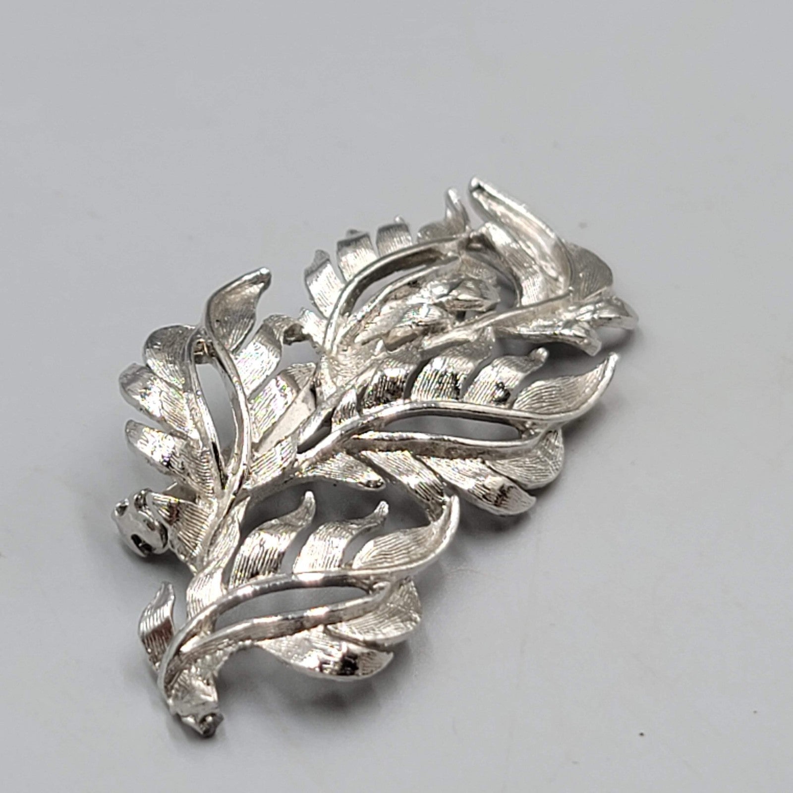 Vintage Signed Torino Silver Tone Metal Openwork Leaf Brooch Estate Jewelry 2.5"