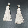 Pierced Earrings white Tassel Gold tone Faceted Glass Statement Dangle 3 1/4"
