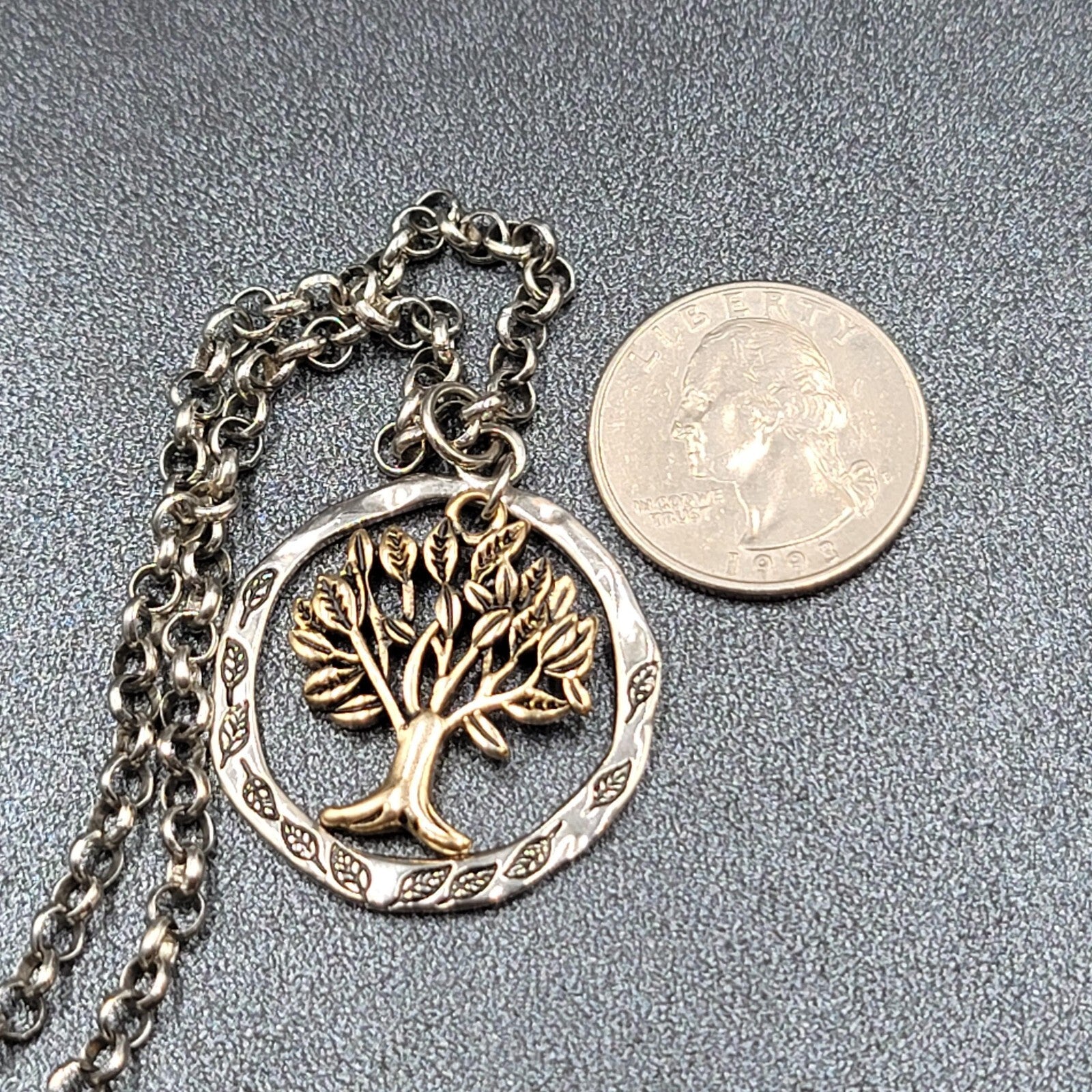 Tree Necklace Gold and Silver tone Pendant 16"-18" Rolo Chain