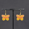 Yellow Moth Enamel Pierced Earrings Gold tone Dangle Butterfly 3/4"