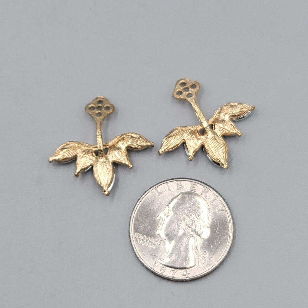 Pierced Earrings Gold tone Rhinestone Jackets ONLY 1"