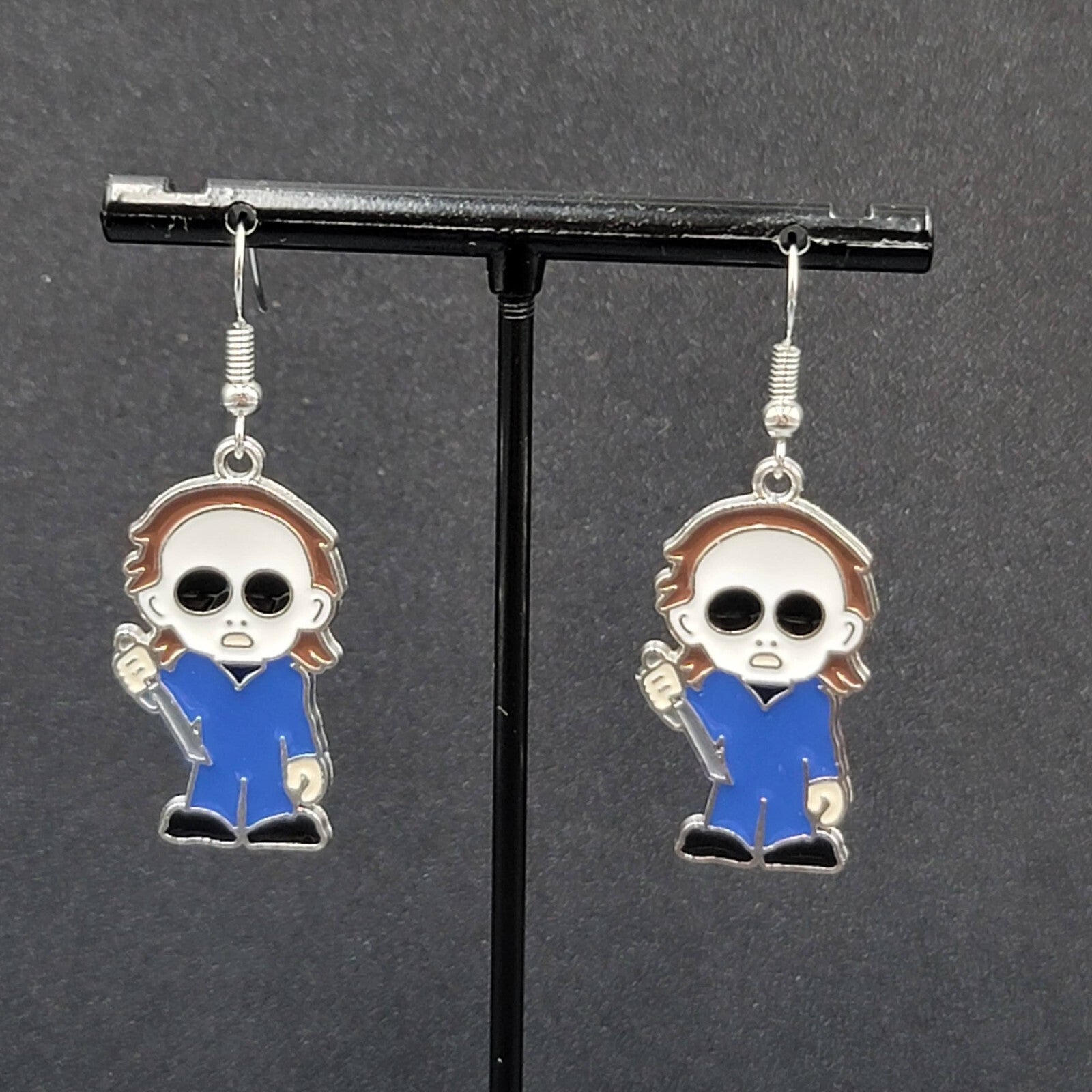 Michael Myers Pierced Earrings Enamel Halloween Horror Movie Dangle 1.25" FS