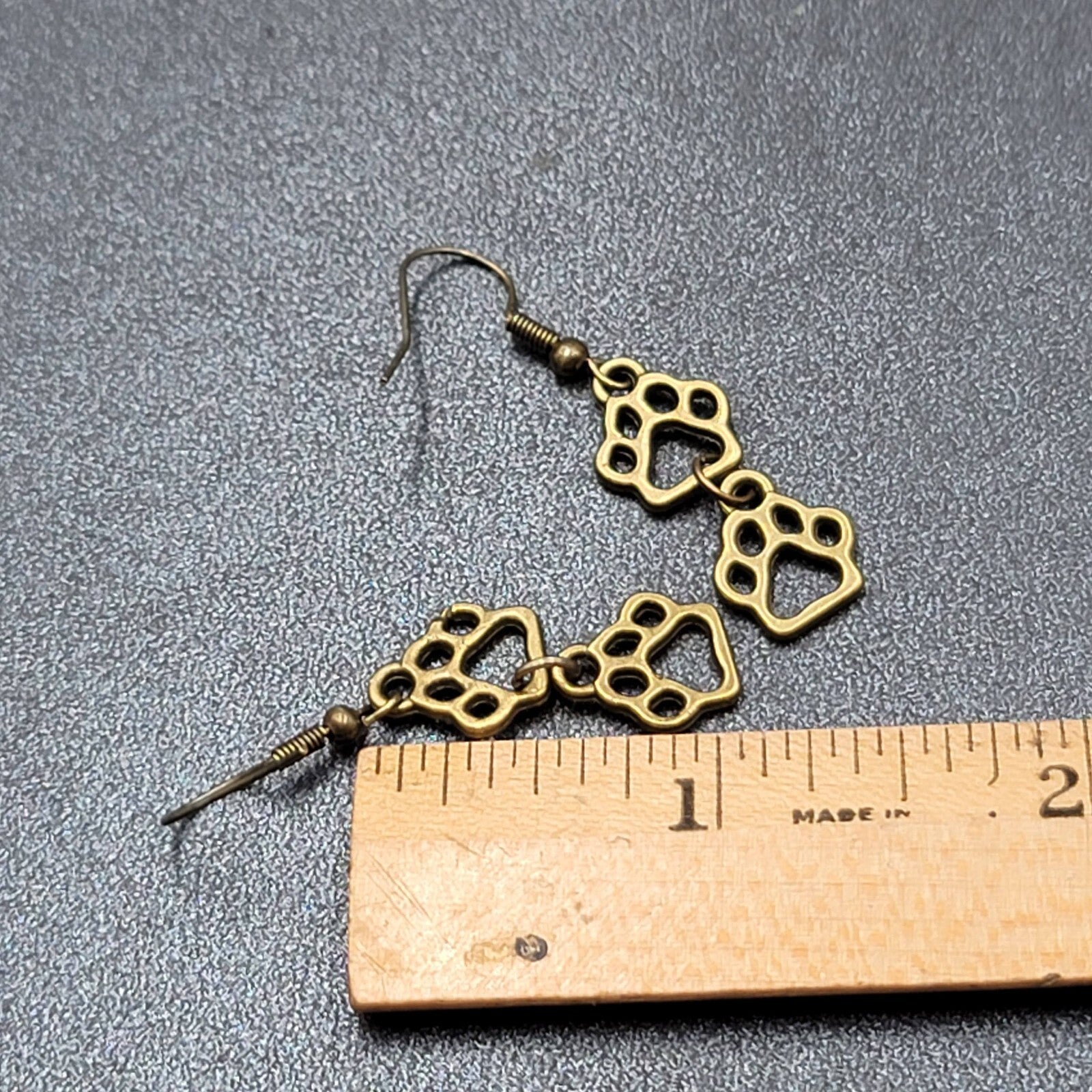 New Pierced Earrings Bronze tone Puppy Dog Paw Prints Dangle 1"