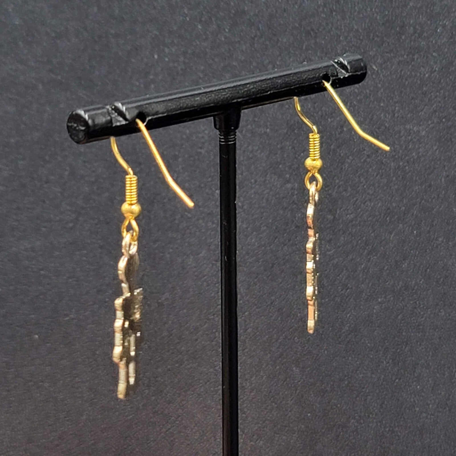 Halloween Skeleton Pierced Earrings Gold tone White Enamel Dangle 1"