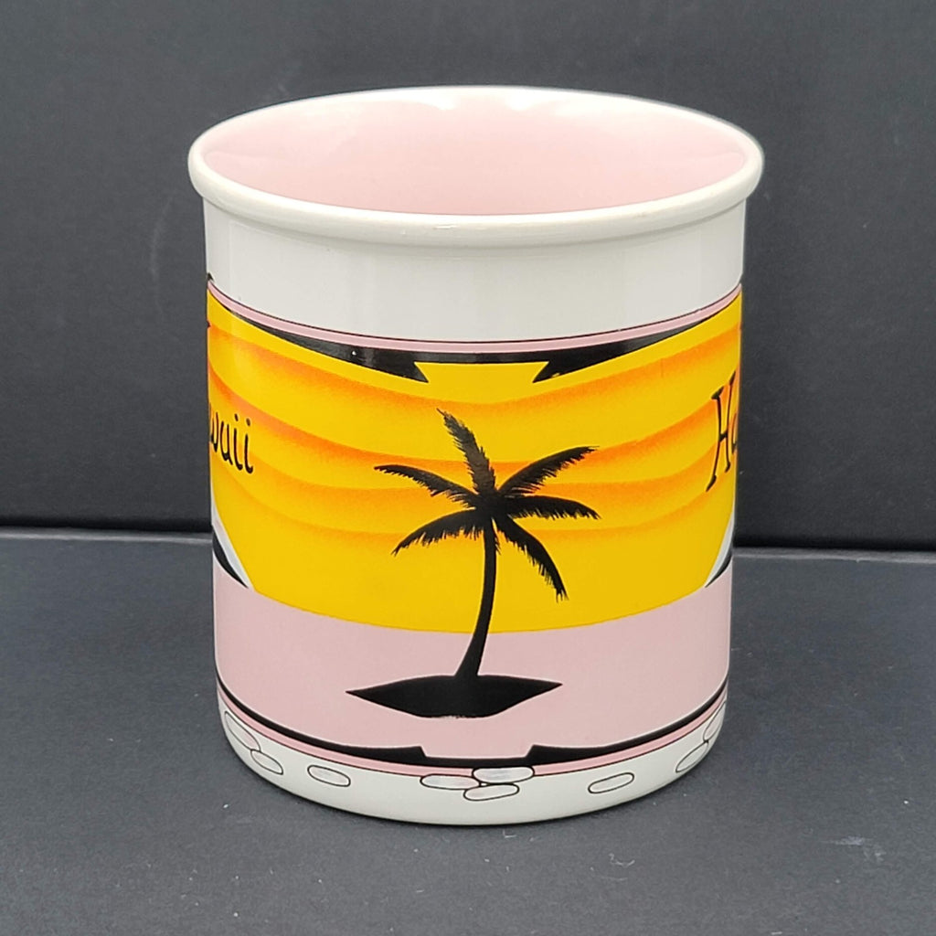 Vintage Hawaii Coffee Mug Hilo Hattie Palm Trees Sunset Souvenir