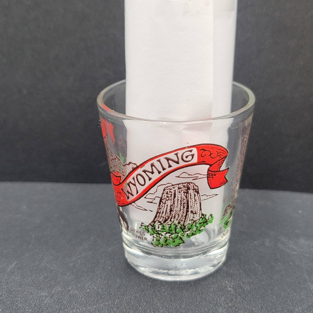 Vintage Wyoming Enamel Embossed Shot Glass USA Souvenir