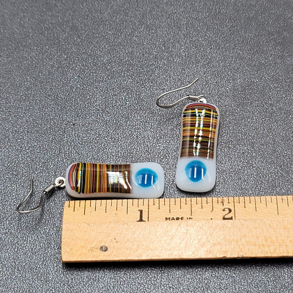 Artisan Art Glass Pierced Earrings Dangle White Multicolor 1.25"