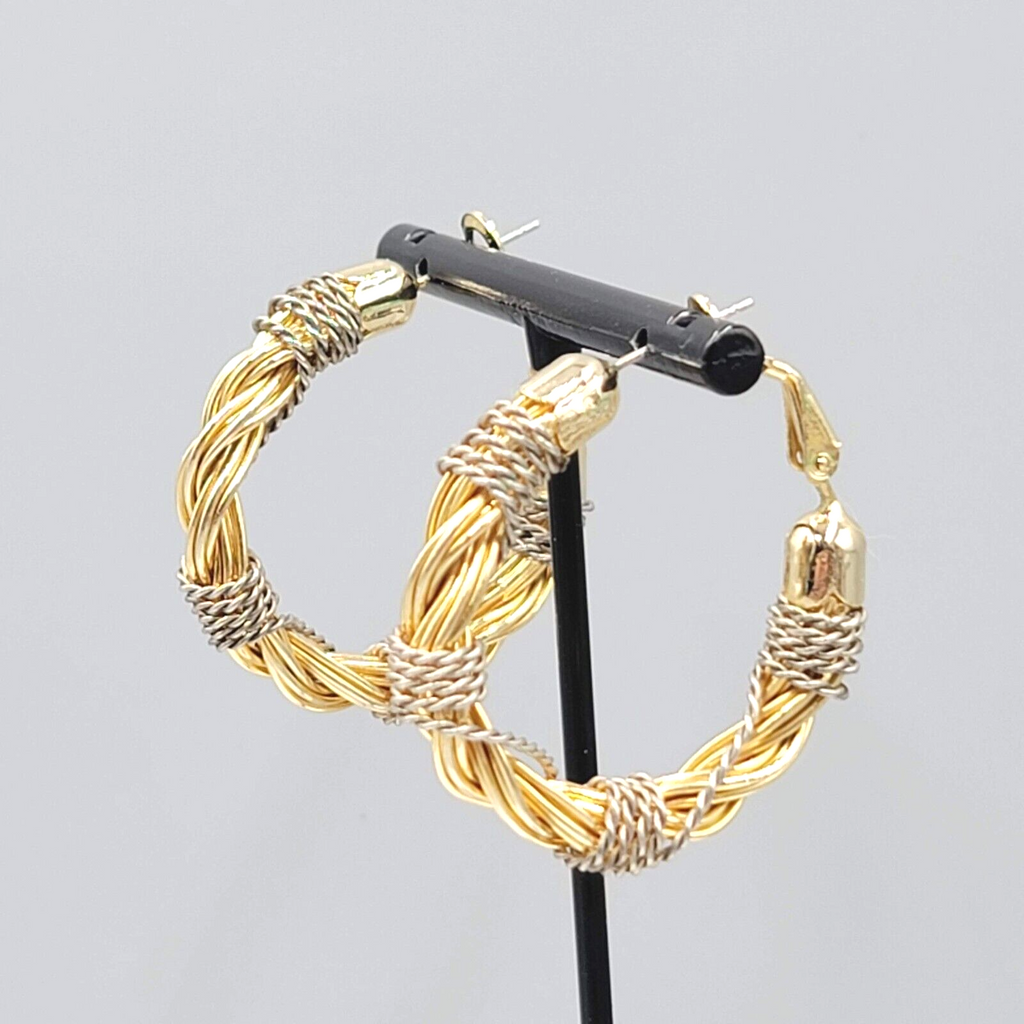 Twist Wire Hoops Pierced Earrings Gold tone Silver tone Two Tone 1.25"
